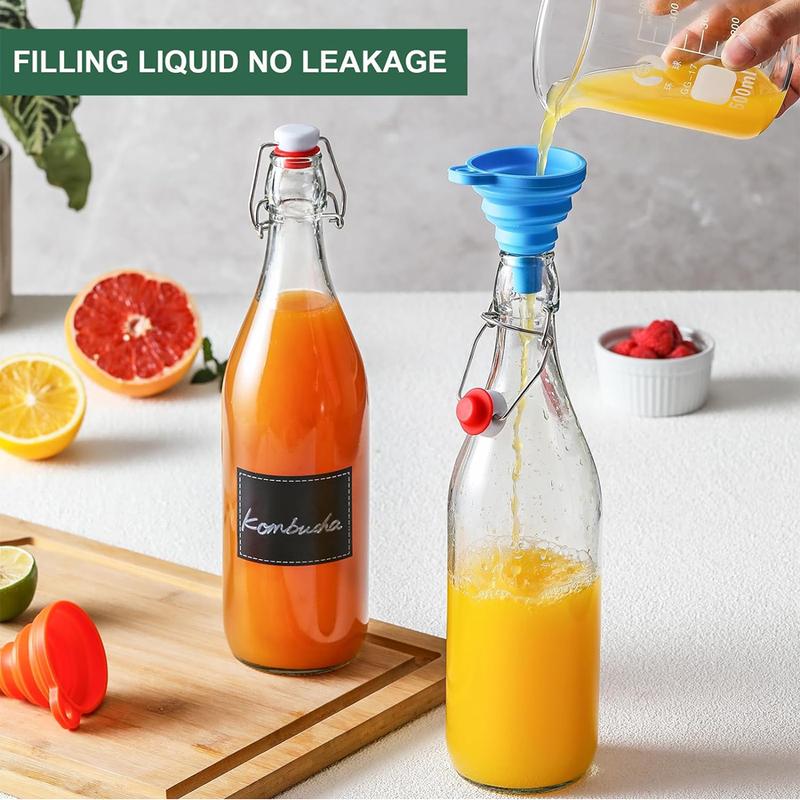 Classic Swing Top Glass Bottles 1L W/Marker & Labels - Clear Bottle with Caps for Juice, Water, Kombucha, Wine, Beer Brewing