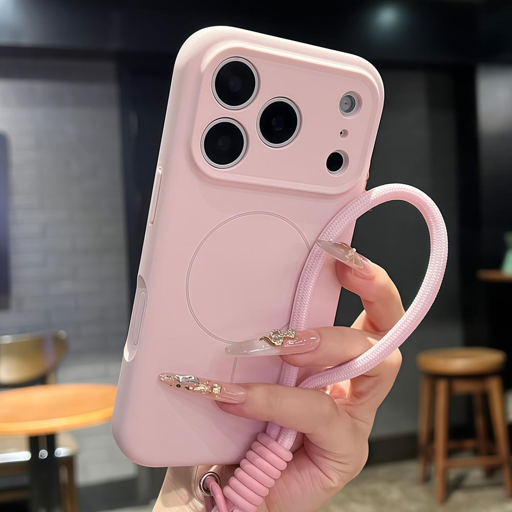 Matt für Magsafe Bonbonfarbe Lanyard Hülle für iPhone 16 17 Pro Max Air 15 14 Plus 12 13 11 Handgelenkschlaufe Flüssigsilikon Hülle