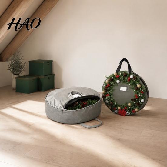 Space Saving Foldable Bin Large Round Garland Storage Bag, Waterproof Oxford Container with Reinforced Carrying Handles Handles, Tear-Resistant
