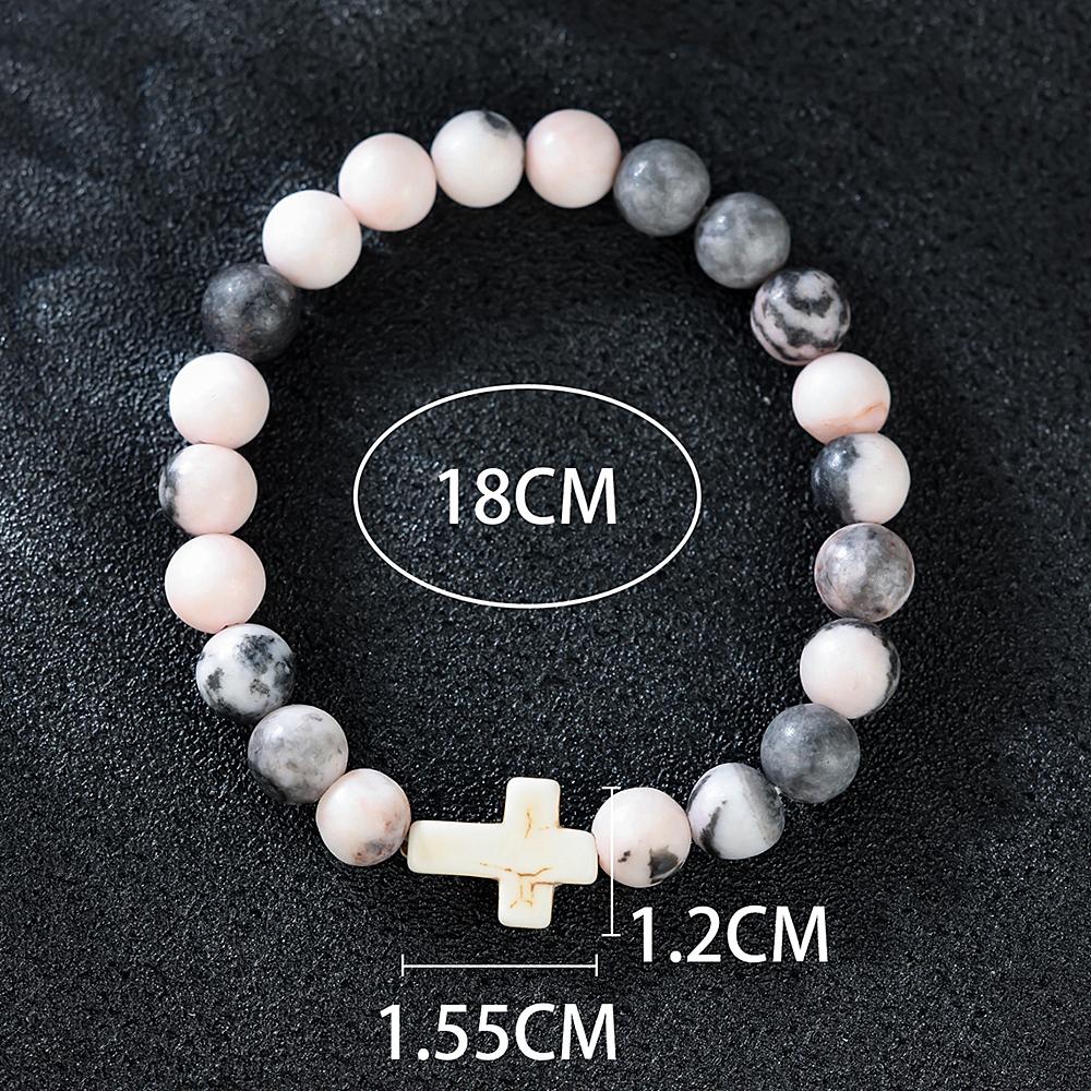 Religieuze kruisarmband voor dames heren natuursteen kralen elastische link gebedsarmband met kaart