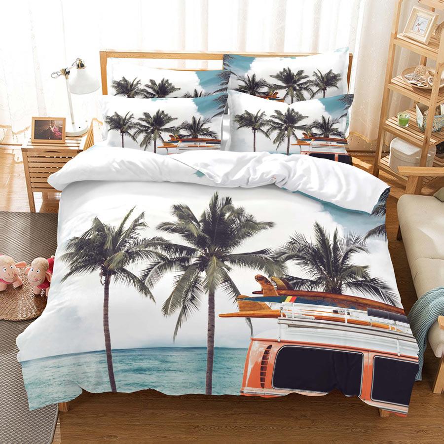 3D HD Seaside Coconut Tree Bedding Set Queen Duvet Cover Pillowcase Bed Linen USA King Twin Full Double Single