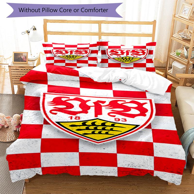 Vfb Fc Crest Printed Pattern Duvet Cover Set – Includes 1 Duvet Cover and 2 Matching Pillowcases Bedroom Decor Christmas Gifts