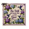 Stamped Cross Stitch Fabric Hummingbird Hydrangea Embroidery Kit Garden Faith DIY Kit Easy for Beginners with Psalm Fabric Beginner Hand Craft