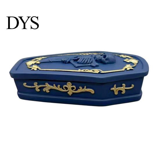 Skull Storage Organizer Gothic Casket Jewelry Box, Resin Spooky Figurine for Desktop Sundries Rings, Halloween Dark Tabletop Organizer, Unique