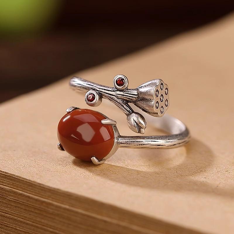 Women's Retro Chinese Style Lotus Pod S925 Sterling Silver Ring - Elegant Temperament Index Finger Accessory