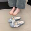 French Lace Mary Jane Shoes for Women 2026 New Soft Sole Shallow Mouth Slip on Mules Comfortable Casual Slippers Ladies Footwear