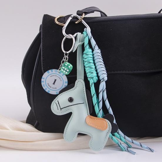 Keychain Vibrant Color Imitation Leather Horse Design Key Chain Pendant Lightweight Key Holder with Rope Phone Bag Accessory