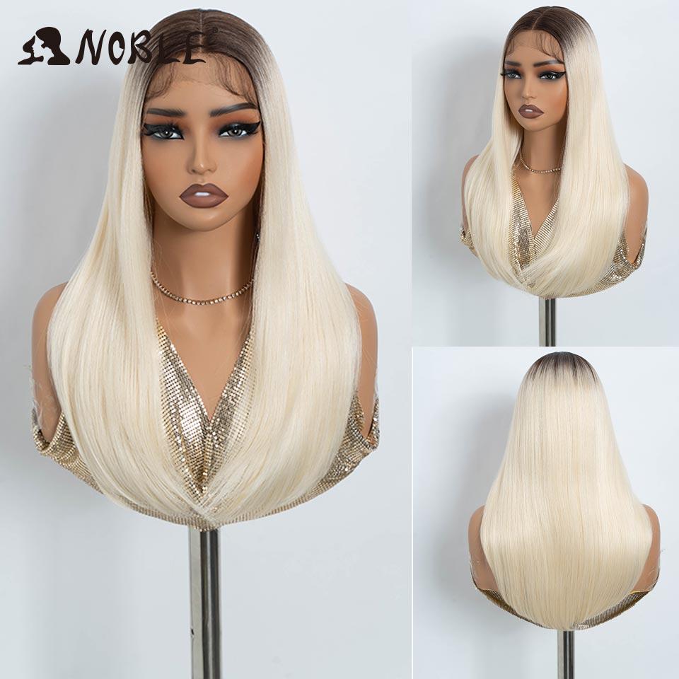 Noble Synthetic Lace Front Wig Hair Straight Baby Hair Bob Wig Synthetic Hair Wig 22" Brown Wig Bob Wig For Women Cosplay Wig