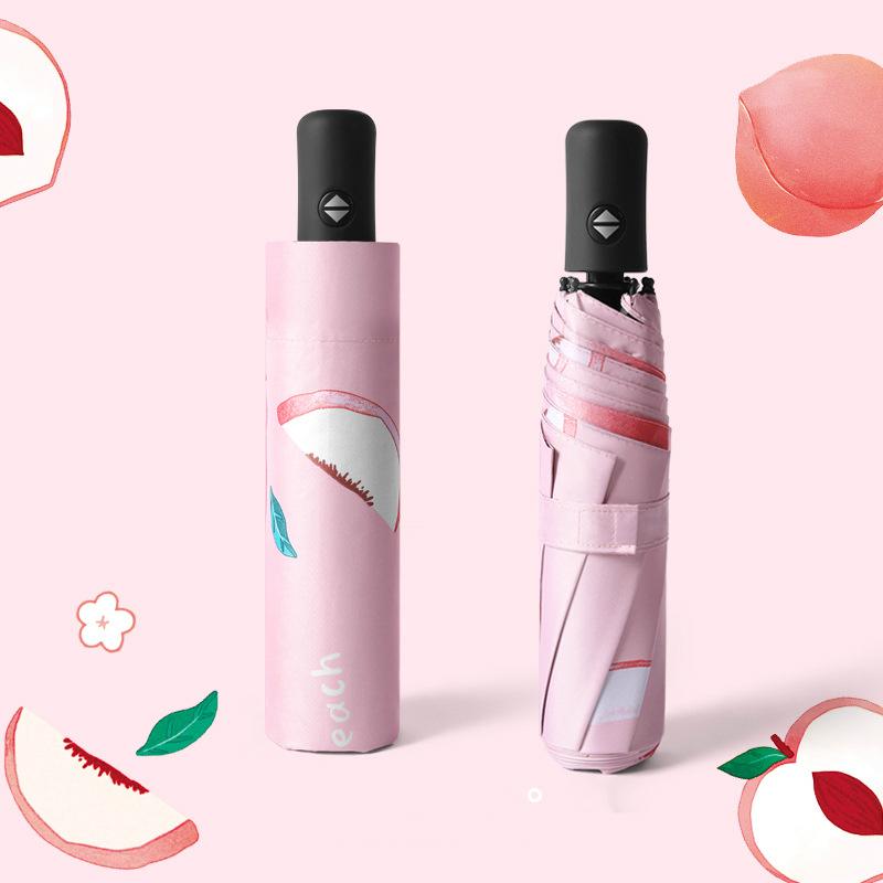3 Folding Automatic Fruit Printed Umbrella UV Protection Rain Sun Umbrella