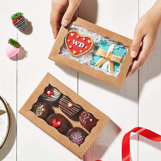 30Pcs Kraft Bakery Box with Clear Window Food Grade BPA Free Multipurpose Bakery Candy Box Pastry Display Case
