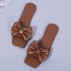 Fashion Women's Slippers Pink Leather Flat Slippers for Women Summer Square Toe Bow Sandals Woman Slides Outdoor Non-slip Beach Slippers