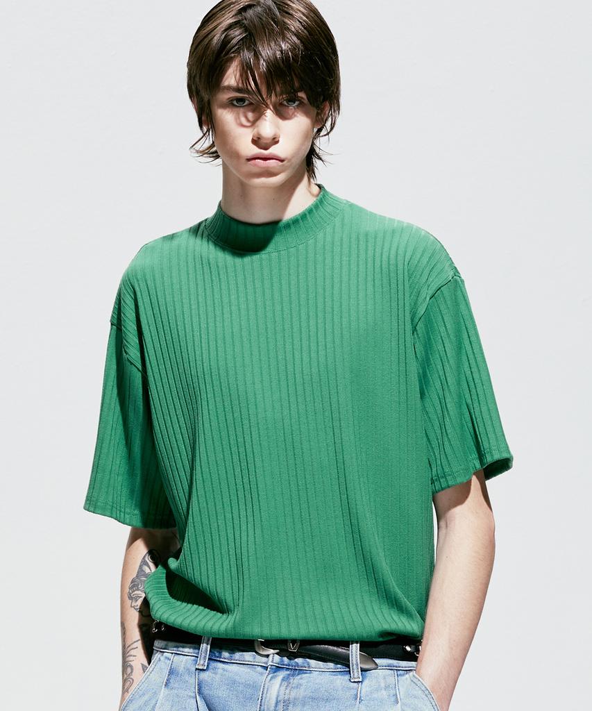 SSY 2-Way Rib Mock Neck Short Sleeve T-Shirt Green