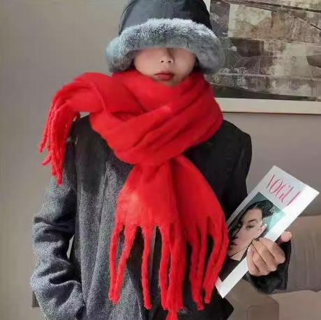 Red Christmas Scarf Women's Winter High-end Atmosphere Plaid Scarf New Year's Gift Autumn and Winter 1116 New Models