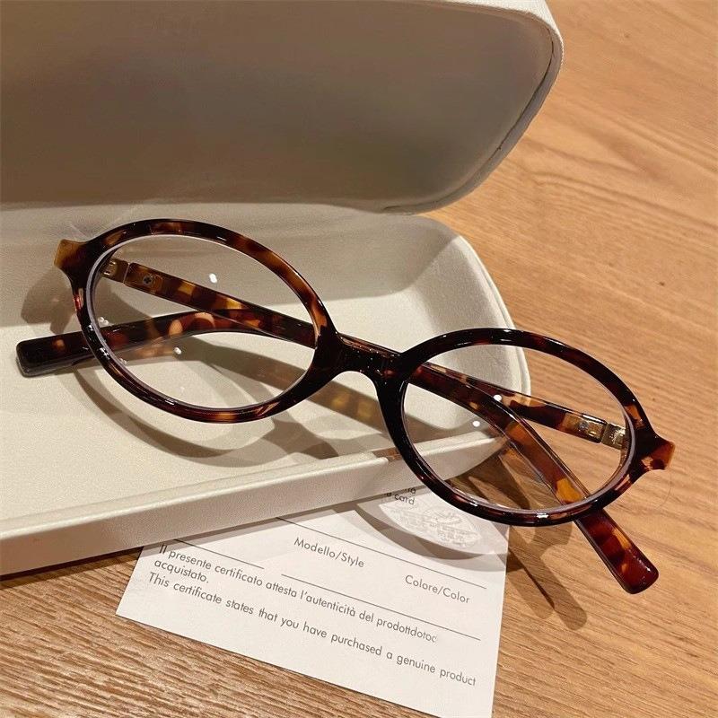 Oval Small Frame Glasses Retro Female Korean Plain Glasses Men Leopard Anti-blue Light Protection Fashion Eyeglasses