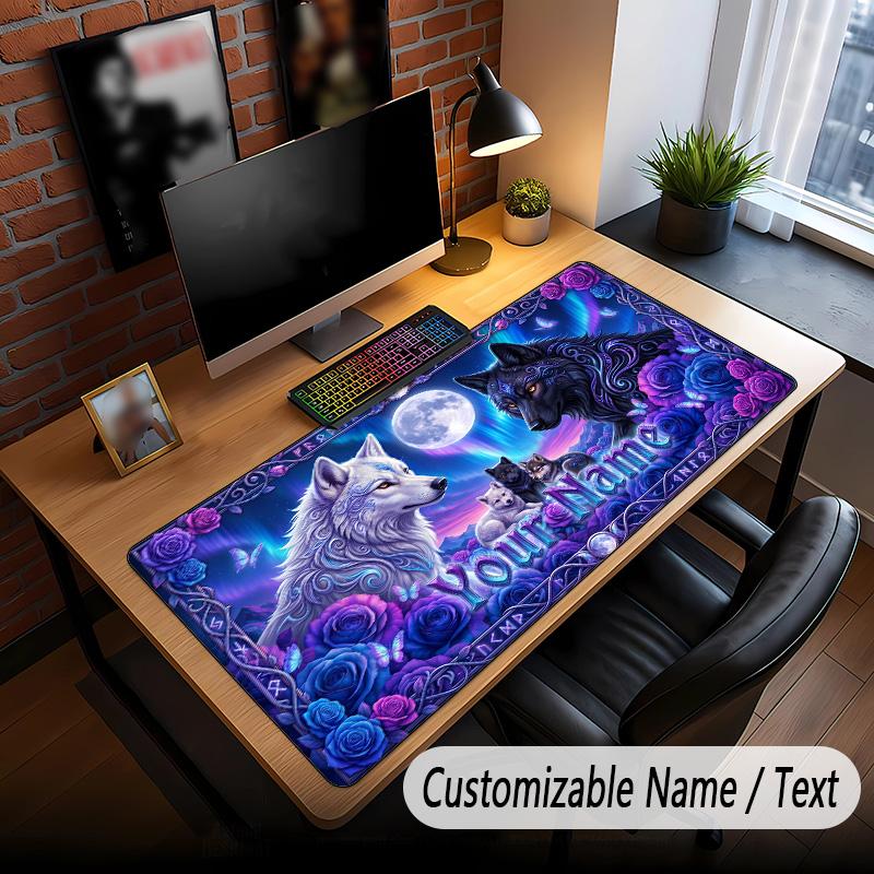 Wolf Theme Custom Mouse Pad Personalized With Name Text Customized Desk Mat For Office Home Decor