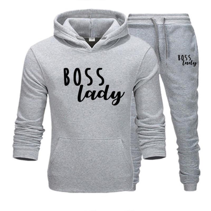 Modeträningsset för par/T-shirt fleece-huvtröja + byxuppsättning T-shirt i bomull Casual hoodie Modetryck Streetwear