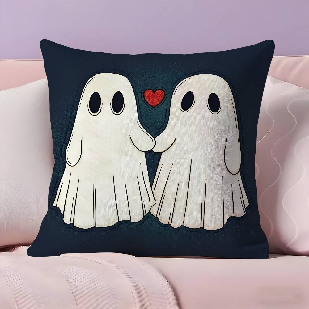 Anime Cute G-Ghost Couple Pillow Case Anti-dustmite Pillowcase Invisible Zipper Silky Short Plush Sofa Cushion Cover