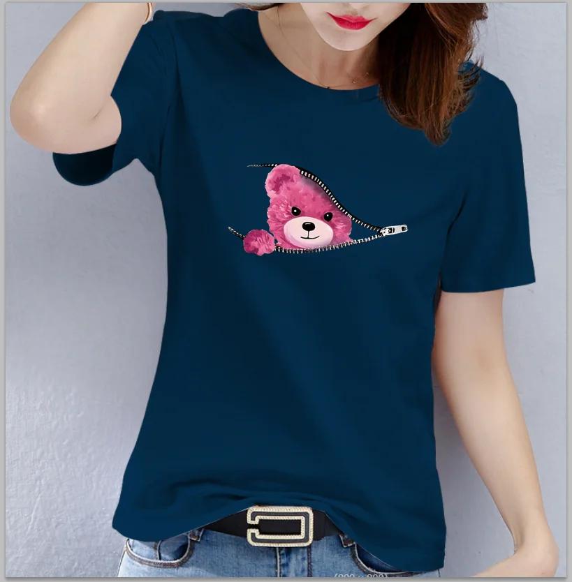 Bear Graphic Print Tshirt Teddy Bear Short Sleeve Crew Neck Casual Top Womens Clothing Oversized T Shirt Tops Harajuku