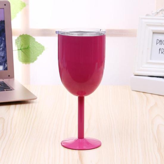 Verre à cocktail isotherme à double paroi de 28 cl, verre à pied haut avec couvercle, pour cocktails, vin, boissons froides, verre à vin en acier inoxydable
