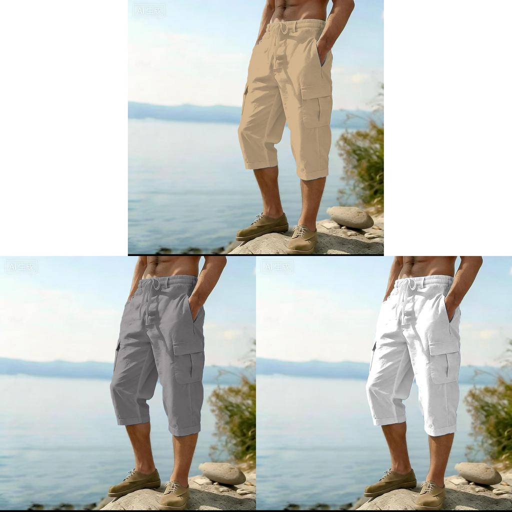Mens Cotton Linen Casual Cargo Pants With Multiple Pockets For Spring Summer Fashion