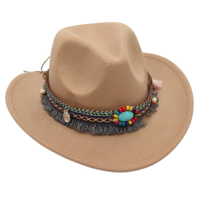 Ethnic Style Children's Top Hat Tibetan Western Cowboy Hat Upturned Felt Hat Parent-child Sun Protection Sun Hat Dance