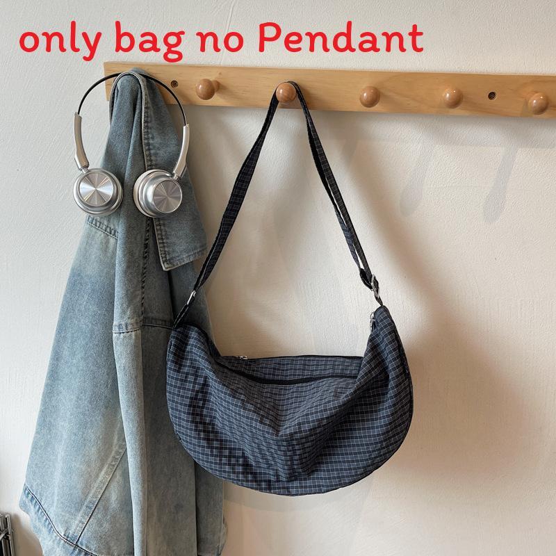 Nylon Plaid Shoulder Bag With Zipper Closure For Casual Daily Use