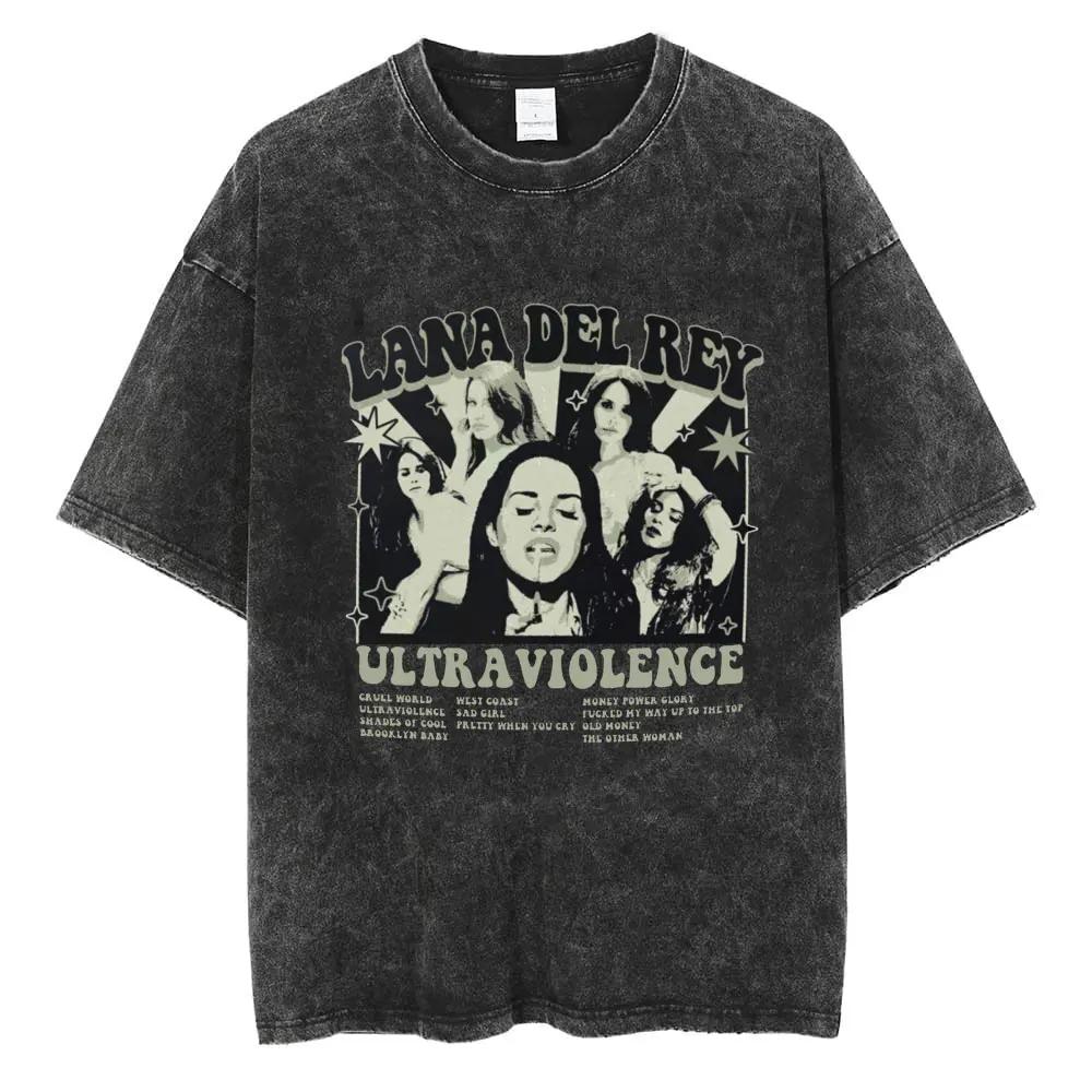S Singer Lana Del Rey Washed TShirt Harajuku Men Women Retro ShortSleeve Fashion TShirts Oversized Cotton Tees Streetwear
