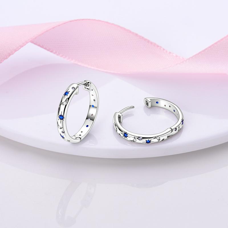 New 925 Sterling Silver Earrings Crystal Me Pave Circular U-shape Stars Hoop Earring for Women Making Jewelry Gift Dropshipping