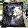 VIKAMA Schwarz-Weiß Wolf Flanell Decke Bequem und Weich Haustierdecke Sofa, Büro, Camping Überwurfdecke Weihnachtsgeschenk
