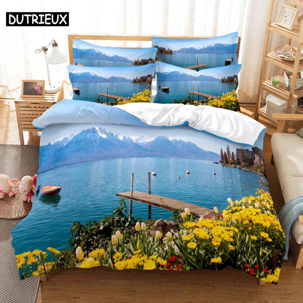 3D HD Scenic Quilt Cover Duvet Pillow Case Bed Set Linen Woods Scene Forest King Queen Twin Single Double 3PCS 2PCS Home Textile