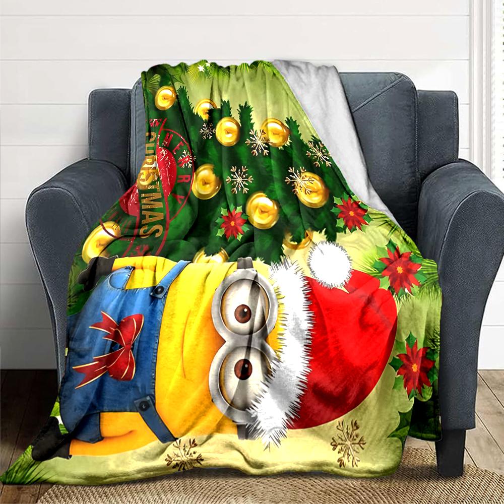 1Pc Minions Christmas Celebration Blanket Soft Throw Blanket For Home Bedroom Bed Sofa Travel Office Solid Christmas Blanket