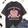 Halloween Washed Cotton Women's Skeleton Graphic T-Shirt Funny At Least My Trauma Made Me Funny Crew Neck Casual Shirt Top