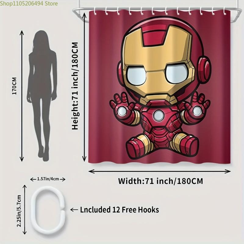 1pc Iron for Man Shower Curtain - Polyester, Cartoon Design with 12 Hooks, Ideal for Home and Hotel Bathrooms, Machine Washabl