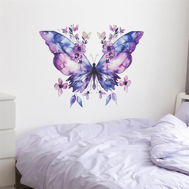 Autocollant Mural Fleur Papillon Violet Autocollant Réfrigérateur Sur Porte Placard Chambre Décalcomanie Décoration Embellissement Maison