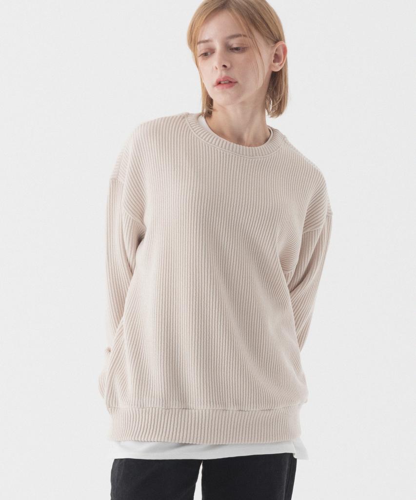 Pull en tricot PIANER Confortable Oversize à col rond (Beige)