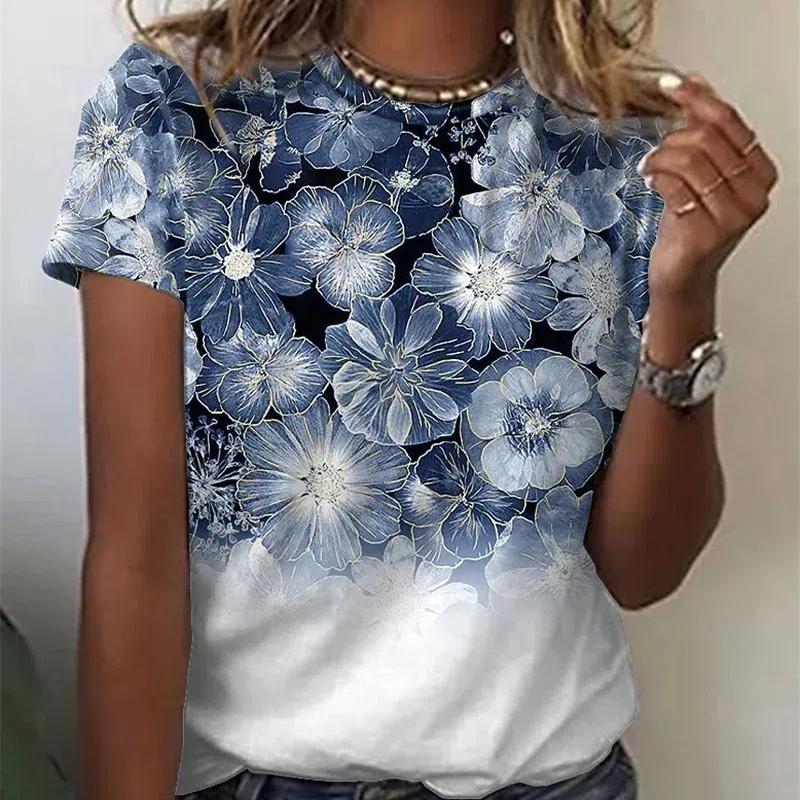 Neck Womens Retro Tshirt Round 3d Printed Short Sleeved Loose Casual Womens Top Springsummer Harajuku Womens Clothing