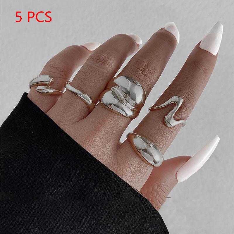 1 Set Bagues Métal Vintage Pour Femmes Hommes Cadeau Personnalisé Punk Hip Hop Irrégulier Exagéré Bagues Articulées