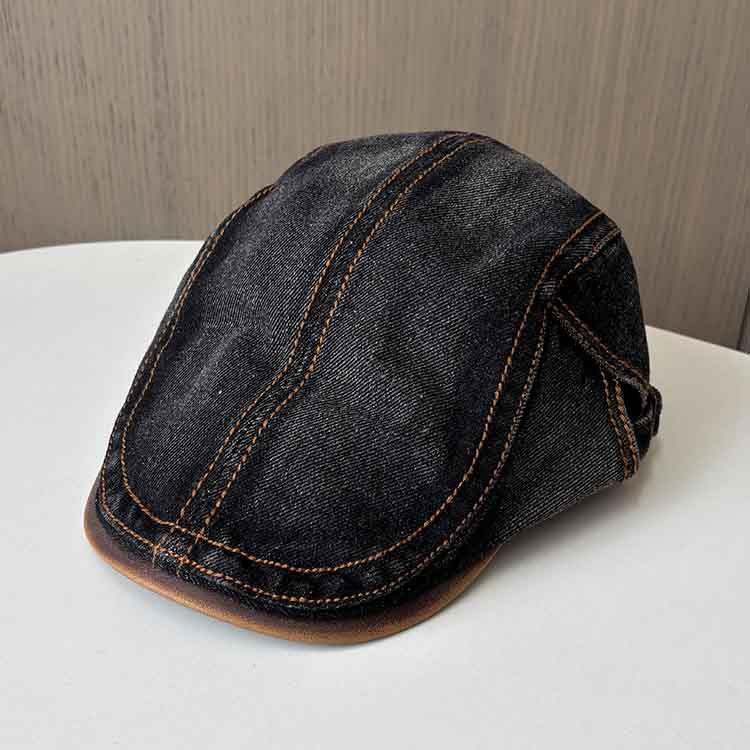 Washed denim forward hat women's spring and summer retro face small beret wearing a big head circumference painter hat