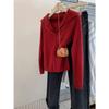 Red V-neck Lapel Knitted Sweater Women's Spring and Autumn Early Autumn Design Sweater with Bottoming Sweater Knitted Cardigan Top