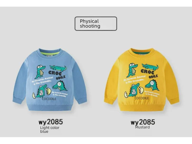 Trendig Krokodil Tecknad Barnpullover: Rundhalsad sweatshirt för pojkar - Höst 2025-kollektion