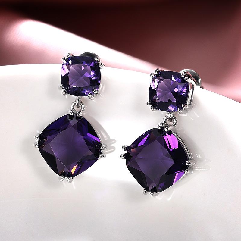 Huitan Unique Purple CZ Women Dangle Earring for Party Personality Female Accessories Anniversary Valentines Gift Trendy Jewelry