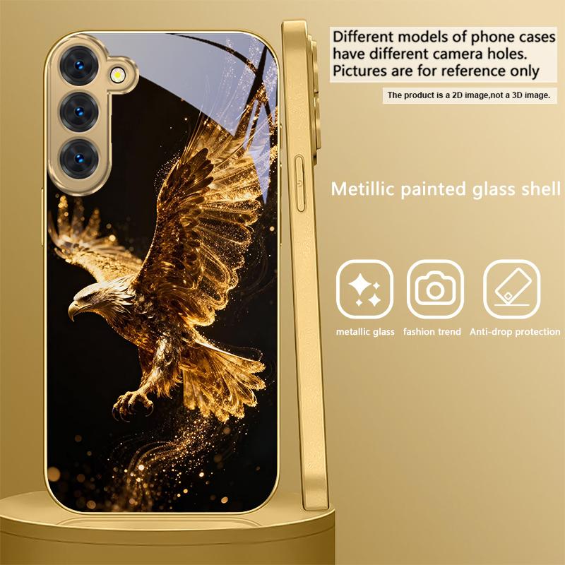 Flying Golden Eagle For Samsung Galaxy S20 FE S21 S22 S23 Plus S24 Ultra 25Ultra S21+ S9+ S22Plus Golden Glass Phone Case
