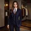 Navy Blue Pinstripe Suit Women's 3 Piece Suits for Office Chic Fashion Striped Suit (Jacket+Vest+Pants) Tailor Made