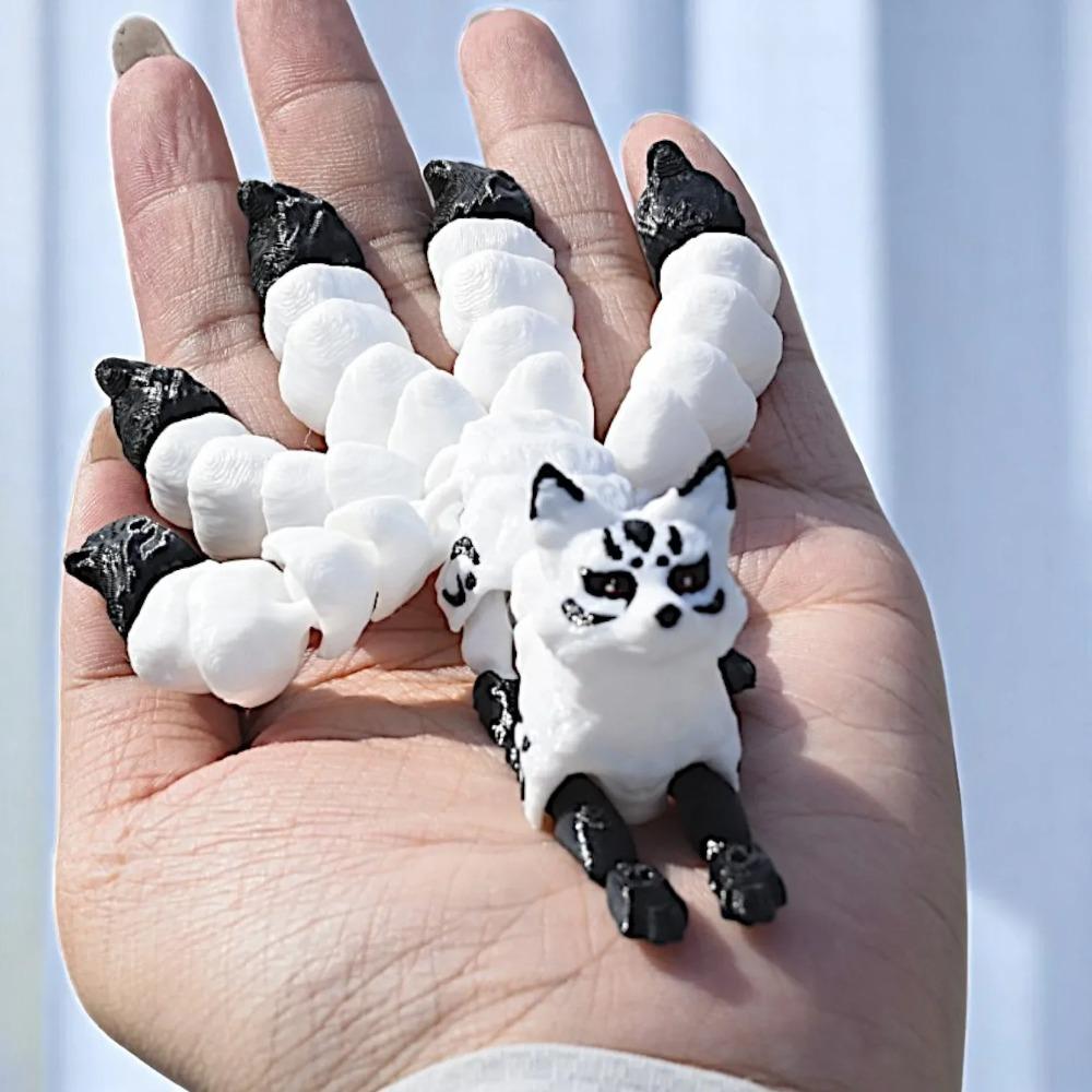 3D Printed Fox Ornament Animal Model Joints Movable Five Tailed Fox Stress Relief Toys Home Desktop Ornament