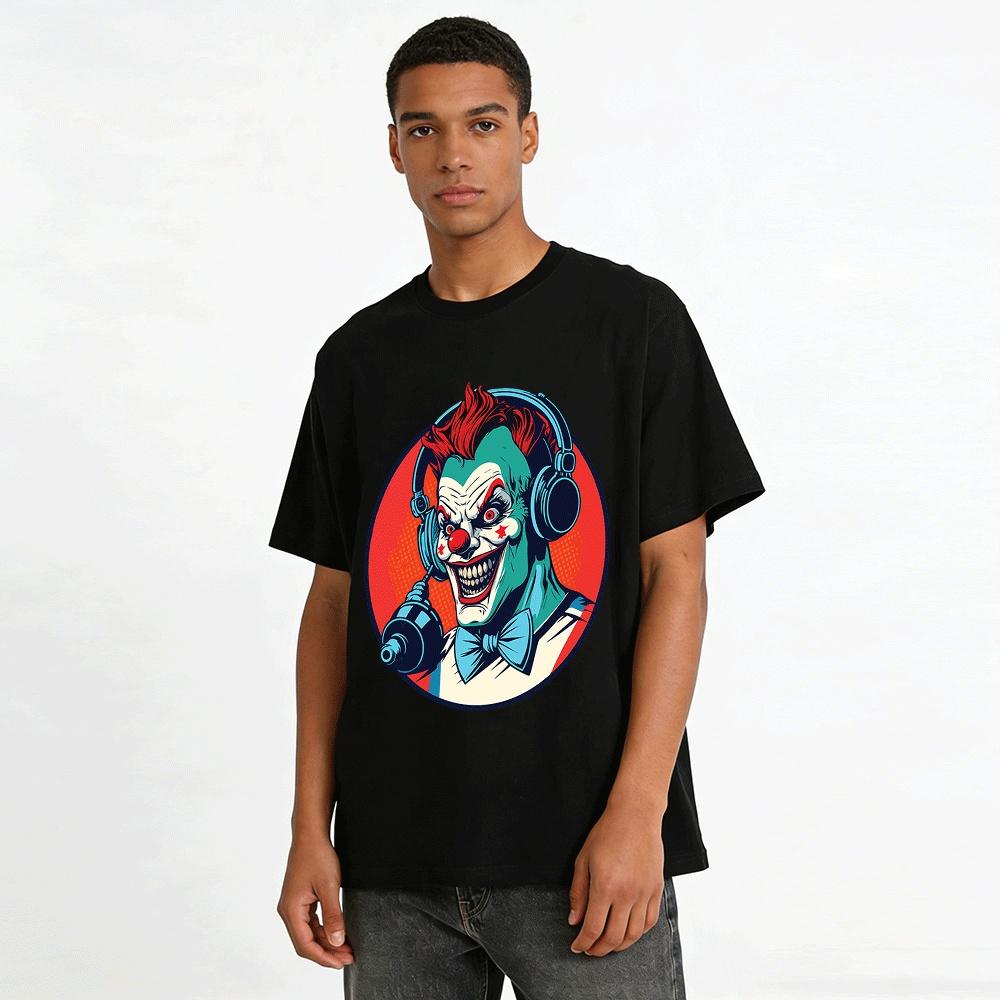 Scary DJ Clown Print Cool Streetwear Short Sleeve T-Shirt Pure Cotton T-shirt
