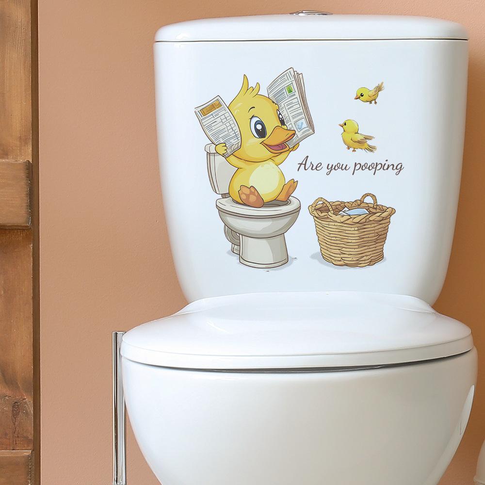 Lustige Cartoon-Ente liest Zeitung Toilettensitz-Aufkleber Badezimmer-Dekoration Humorvoller Abnehmbarer Wasserdichter Aufkleber