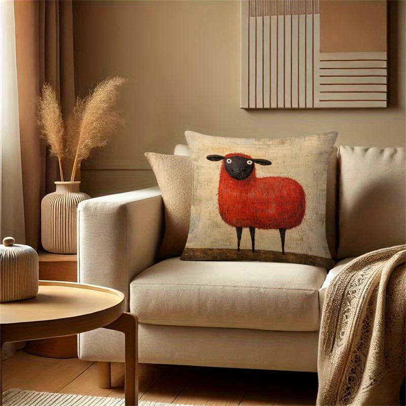 Vikama Cartoon Red Sheep Decorative Throw Pillow Set, For Use As A Home Decoration Cushion Cover In Living Room Or Bedroom