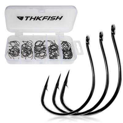 THKFISH 100pcs Fishing Hooks for and Sea Bream DropShot Offset Circle Hooks for Fishing Hairtail, Salmon, - Hooks, #3 #2 #1 1/0 2/0