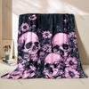 Skulls Surrounded By Blooming Flowers Pattern Blanket Flannel Material Soft Warm for All Seasons Home Outdoor Camping Picnics RV