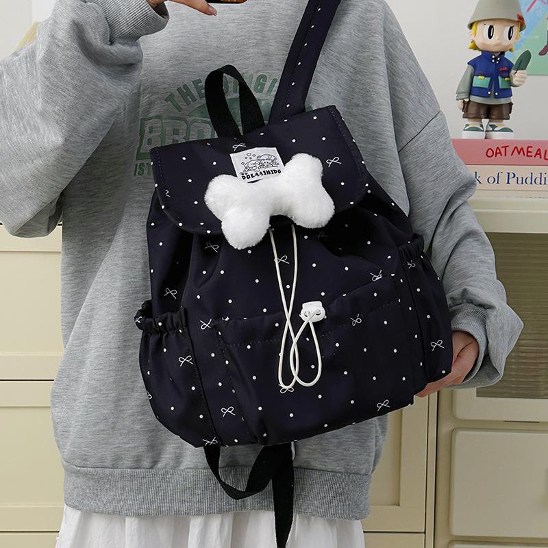 Schoolbag Bow Polka Dot Strap Backpack Female College Style College Student Commuter School Bag Niche Leisure Travel Small Backpack